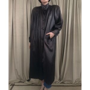 Vintage Long Black Satin Snakeskin Pattern Trench Coat